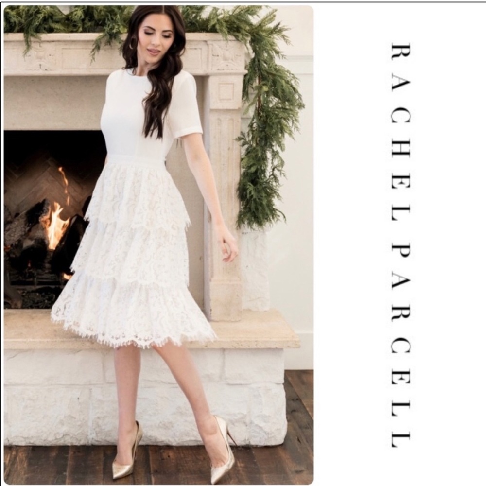 NWOT RACHEL PARCELL XS Mix Lace Dress in Ivory Cloud